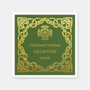 Serviette En Papier Mariage celtique vert or faux personnalisable