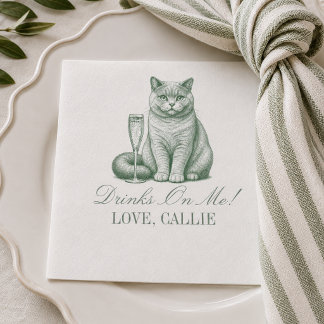 Serviette En Papier Mariage Champagne au Chat Shorthair Sage Prépa