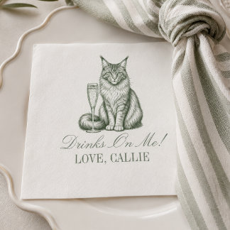 Serviette En Papier Mariage Champagne Chat Maine Coon Vert Sauge Prépa