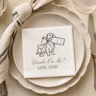 Serviette En Papier Mariage Champagne Dachshund Dessin Main Classique