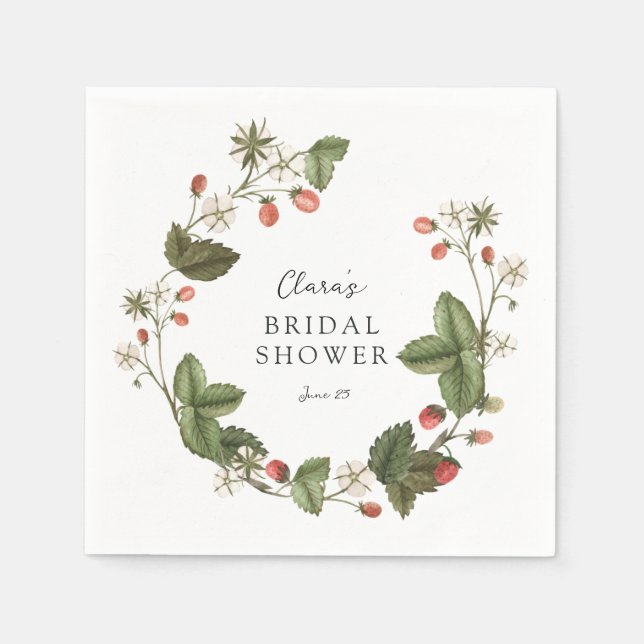 Serviette En Papier Mariage Champêtre aux Fraises des Bois (Devant)