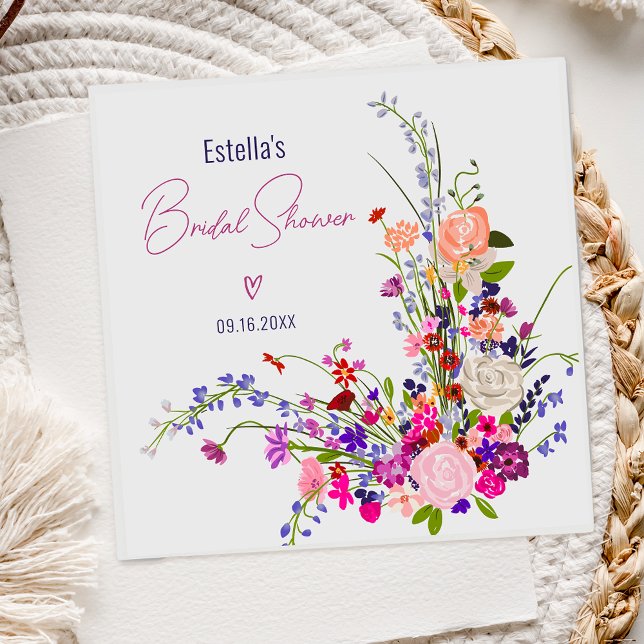 Serviette En Papier Mariage champêtre chic moderne avec fleurs sauvage (Modern chic wild flowers script bridal shower napkins)