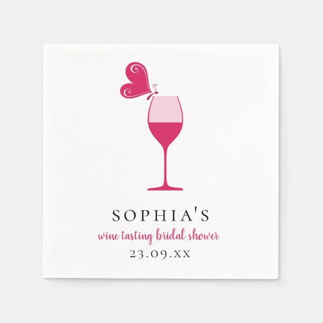 Serviette En Papier Mariage Champêtre Dégustation de Vin Rosé Papillon (Devant)