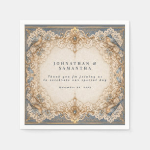 Serviette En Papier Mariage champêtre élégant en dentelle ivoire taupe