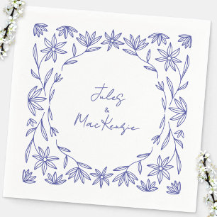 Serviette En Papier Mariage Champêtre Fleur Sauvage Bleu Méditerranéen