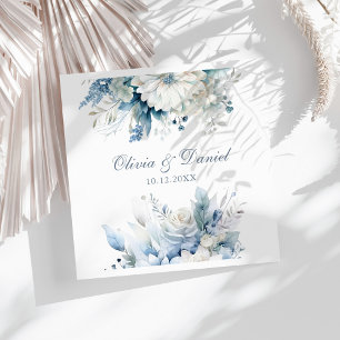 Serviette En Papier Mariage Champêtre Fleurs Sauvages Bleu Poussiéreux