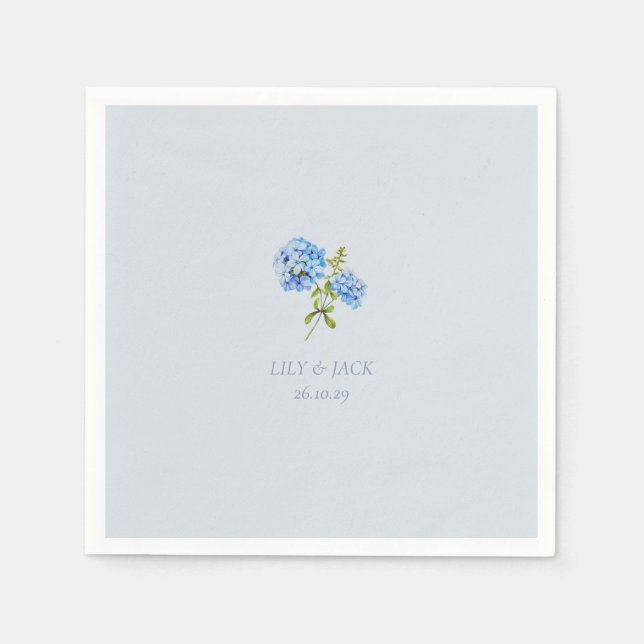 Serviette En Papier Mariage chic Dusty Blue Fleur Hydrangea  (Devant)