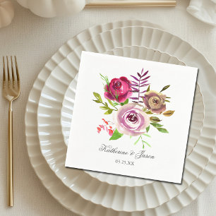 Serviette En Papier Mariage chic Fuchsia rose floral romantique jardin