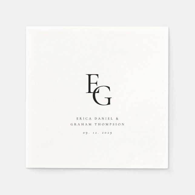 Serviette En Papier Mariage Chic Minimal Monogramme (Devant)