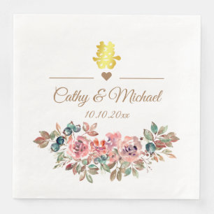 Serviette En Papier Mariage chinois élégant rustique poussiéreux rose