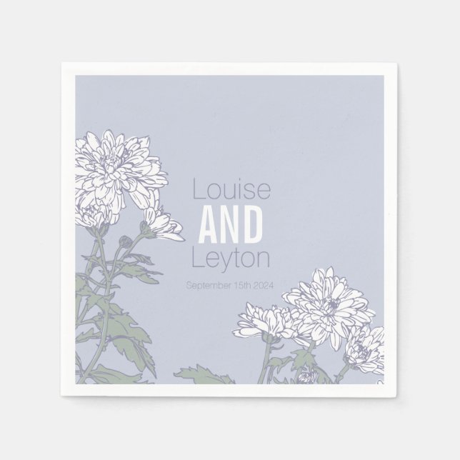 Serviette En Papier Mariage chrysanthème fleur blanche personnalisée (Devant)