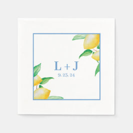 Serviette En Papier Mariage citron bleu méditerranéen