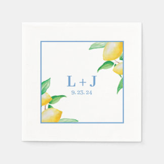 Serviette En Papier Mariage citron bleu méditerranéen