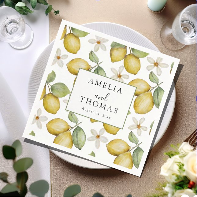 Serviette En Papier Mariage Citron Jaune Moderne (Créateur téléchargé)