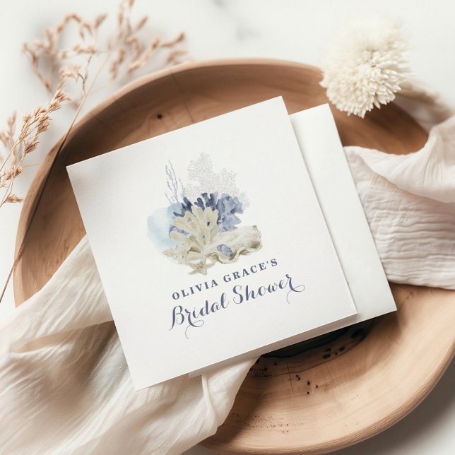 Serviette En Papier Mariage civil plage coquillage bleu bord de mer (Créateur téléchargé)