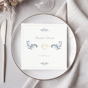 Serviette En Papier Mariage Classique Bleu Poussiéreux Or