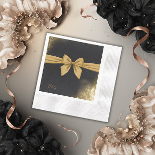 Serviette En Papier mariage classique élégant filigrane noir doré