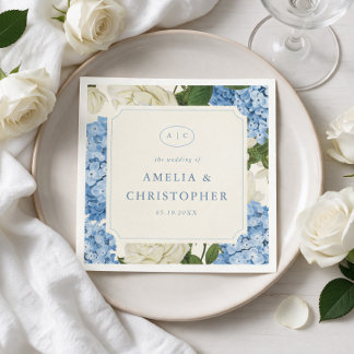 Serviette En Papier Mariage Classique Hydrangea Bleu Rose Blanche