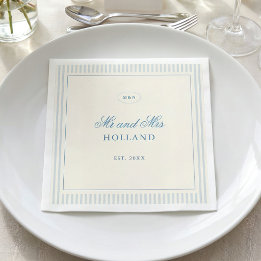 Serviette En Papier Mariage Classique Rayures Bleu Clair Monsieur et M