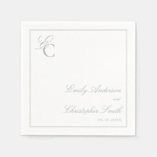 Serviette En Papier Mariage Classique Vert Sauge Élégant