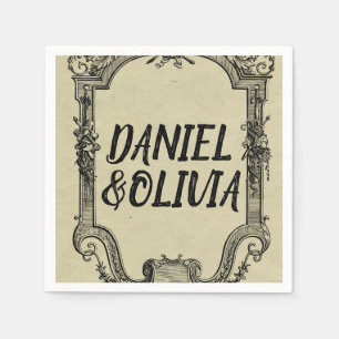 Serviette En Papier Mariage classique Vintage vert noir