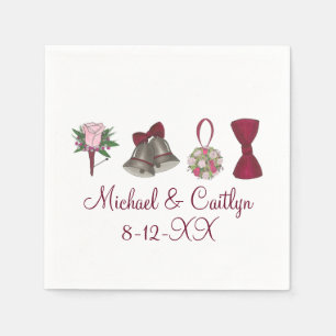 Serviette En Papier Mariage cloches Fleurs Bow Cravate de poche servie