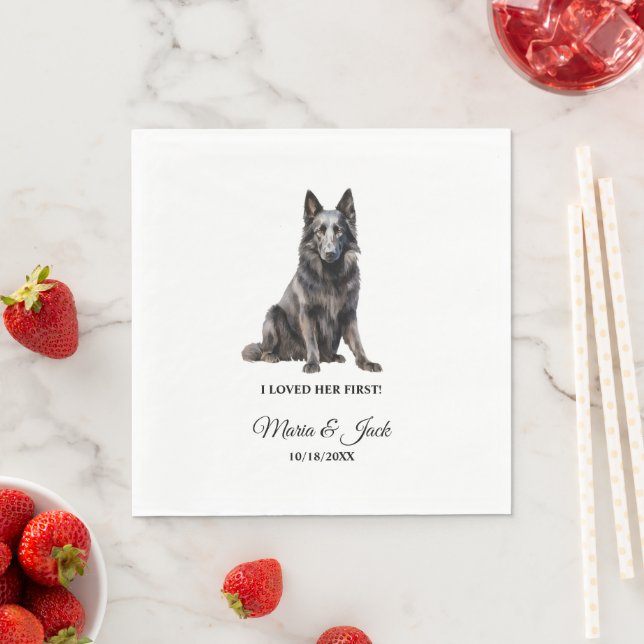 Serviette En Papier Mariage Cocktail belge Sheepdog Pet (En situation)