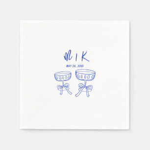Serviette En Papier Mariage Cocktail bleu dessiné à la main