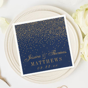 Serviette En Papier Mariage Confetti en or bleu marine et glam