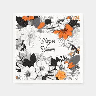 Serviette En Papier Mariage contemporain de fleurs orange monochrome