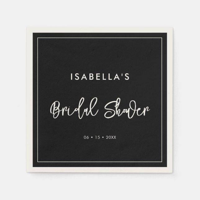 Serviette En Papier Mariage contemporain moderne noir (Devant)