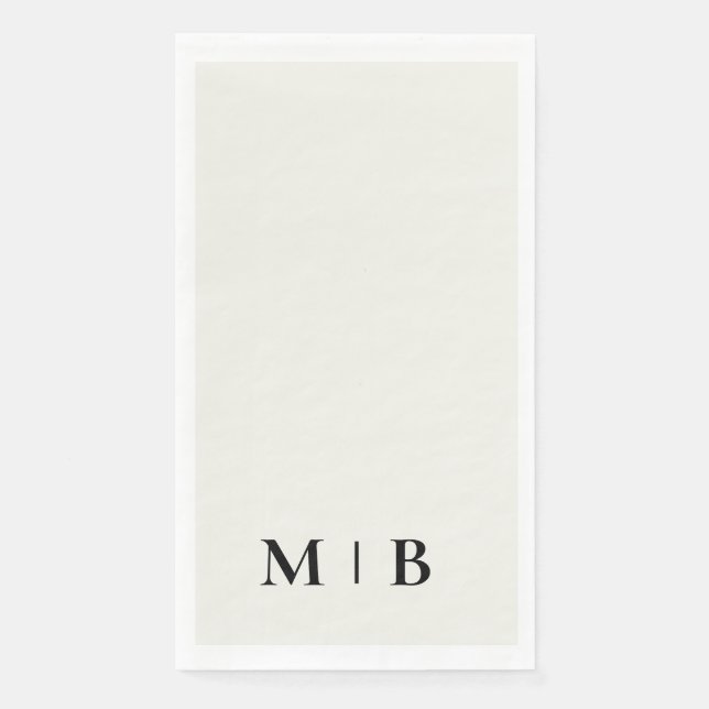 Serviette En Papier Mariage contemporain monogramme crème noir texte (Devant)