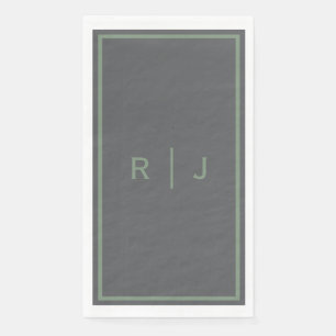 Serviette En Papier Mariage Cool Monogramme Nom Vert Sage Gris