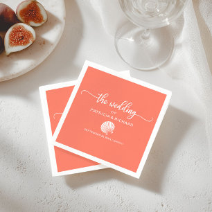 Serviette En Papier Mariage Coral and White Seashell Beach