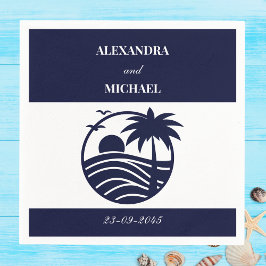 Serviette En Papier Mariage côtier de palmiers tropicaux de la Marine