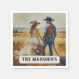 Serviette En Papier Mariage Country Western Aquarelle