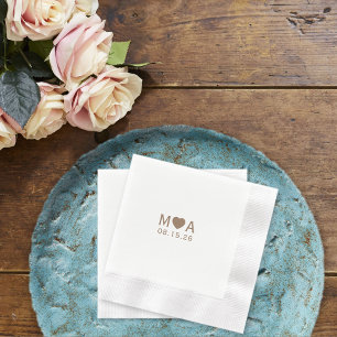 Serviette En Papier Mariage Couple Monogram Love Heart