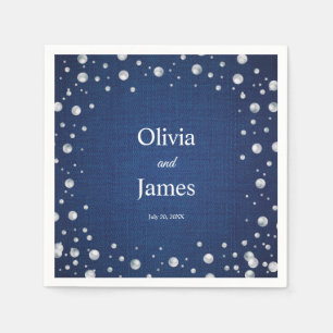 Serviette En Papier Mariage Couple's Shower Diamants Perles Denim Bleu