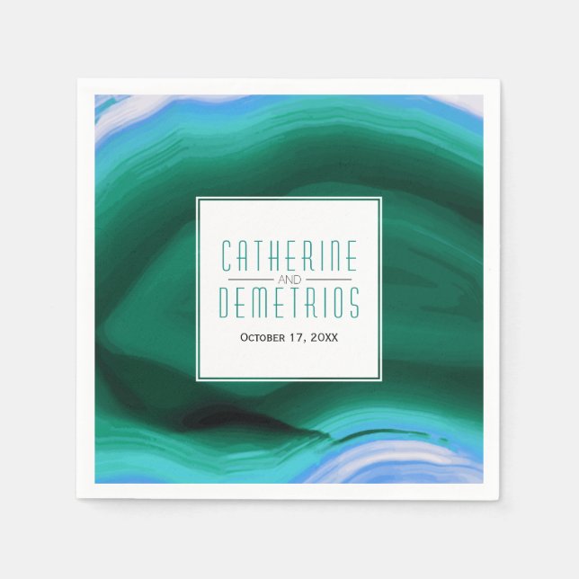 Serviette En Papier Mariage d'agate vert et bleu (Devant)