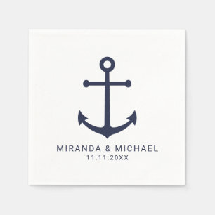 Serviette En Papier Mariage d'Ancre bleu marine moderne