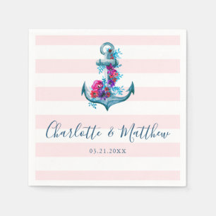 Serviette En Papier Mariage d'Ancre d'aquarelle rose marine