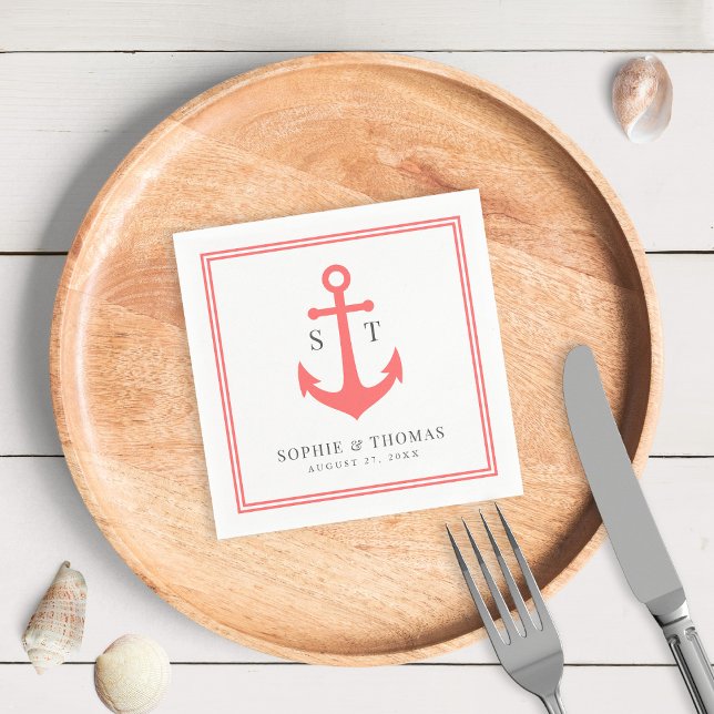 Serviette En Papier Mariage d'Ancre de monogramme couleur modifiable (Créateur téléchargé)