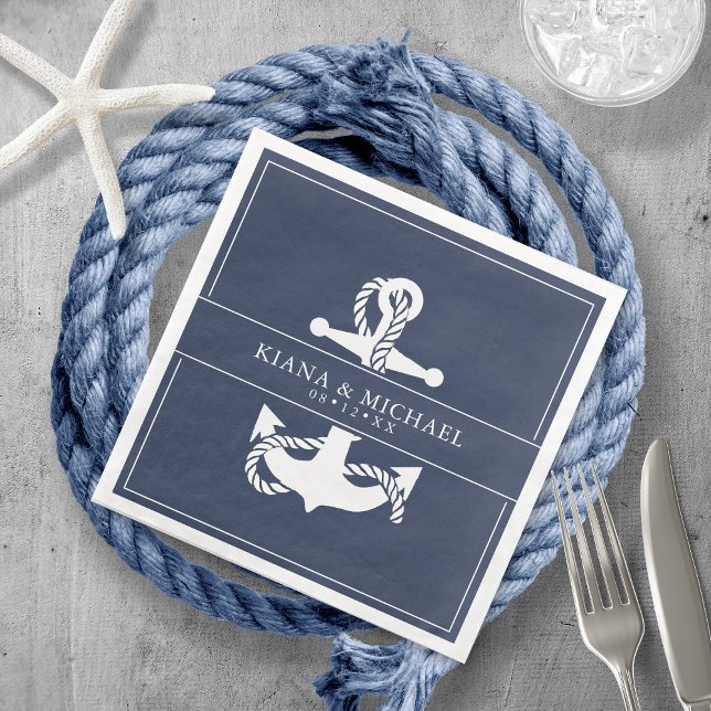 Serviette En Papier Mariage d'Ancre Vague bleue V2 Wht/Navy ID836 (Créateur téléchargé)