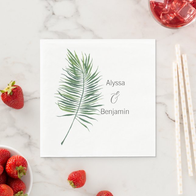 Serviette En Papier Mariage d'aquarelle à feuilles tropicales personna (En situation)