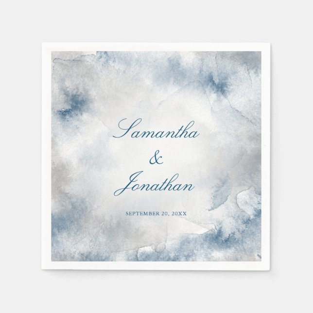 Serviette En Papier Mariage d'aquarelle Abstrait bleu et gris (Devant)