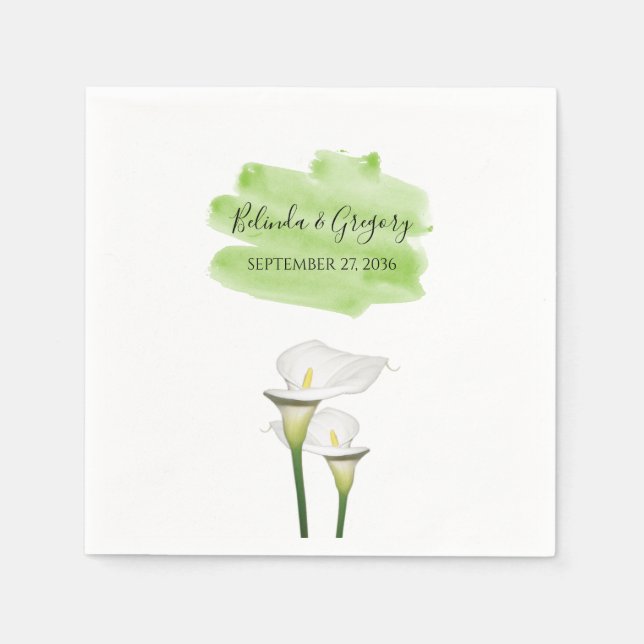Serviette En Papier Mariage d'aquarelle blanc Calla Lilies (Devant)