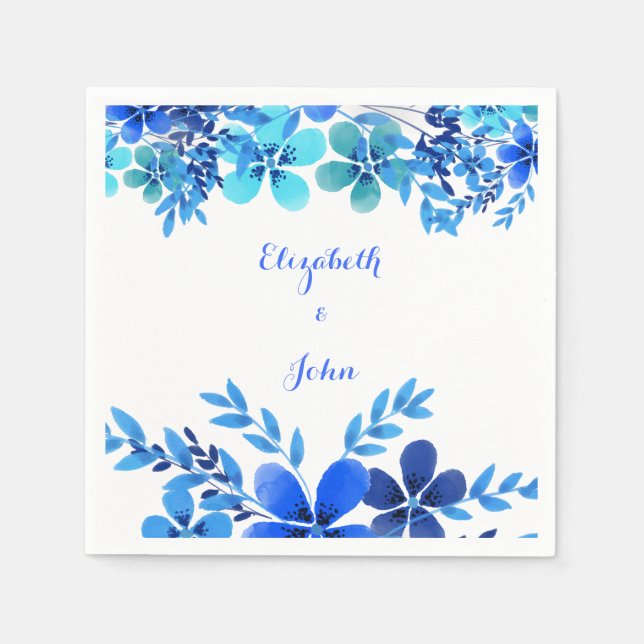 Serviette En Papier Mariage d'aquarelle bleu et vert (Devant)