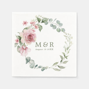Serviette En Papier Mariage d'aquarelle couleur rose flush