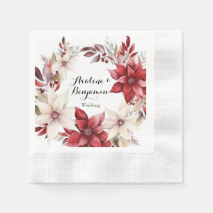 Serviette En Papier Mariage d'aquarelle de couronne rouge et blanc