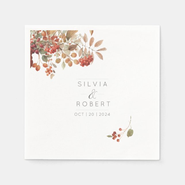 Serviette En Papier Mariage d'aquarelle de feuillage de automne rustiq (Devant)